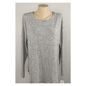 Style & Co Hannah Striped Top Gray Stripe 0X Scoop Lightweight Comfortable Relax